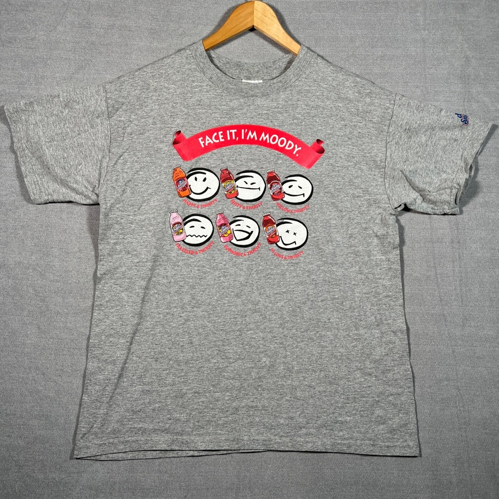 Snapple Face It I'm Moody Graphic Short Sleeve T-Shirt Mens L Gray Cotton